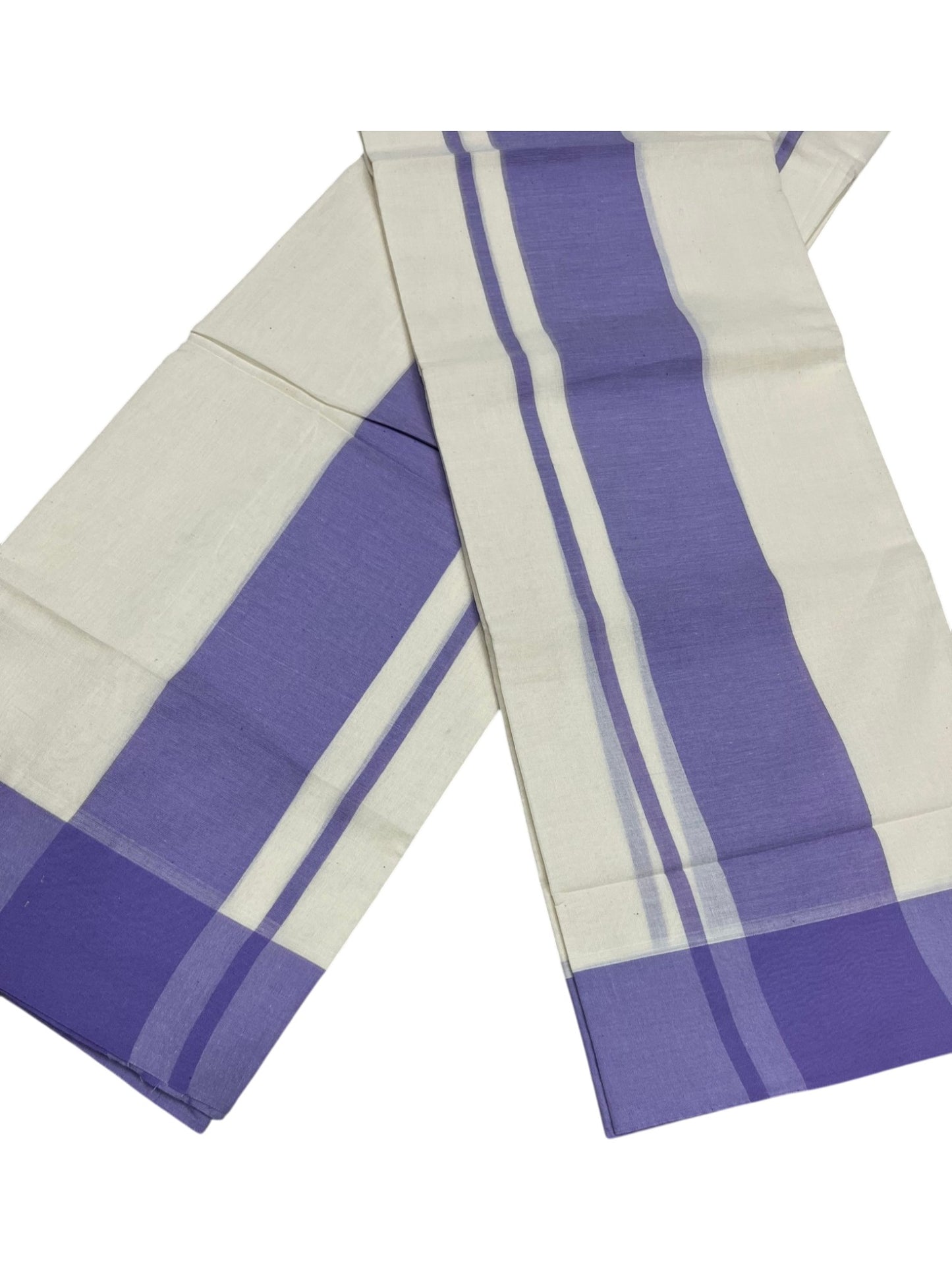 Southloom Pure Cotton Kerala Single Mulloth Set Mundu (Mundum Neriyathum) Lavender Border in 2.80 mtrs SL243