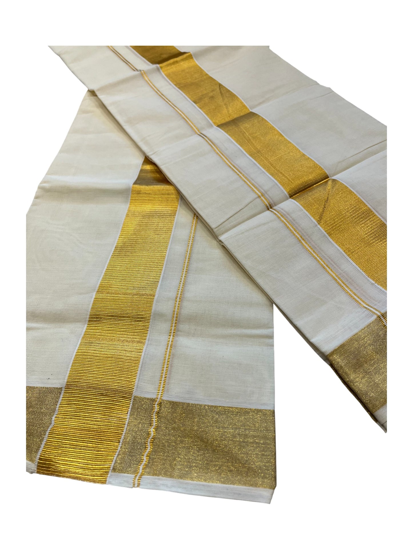 Southloom Pure Cotton Mundum Neriyathum (Set Mundu) with Gold Kasavu Boarder
