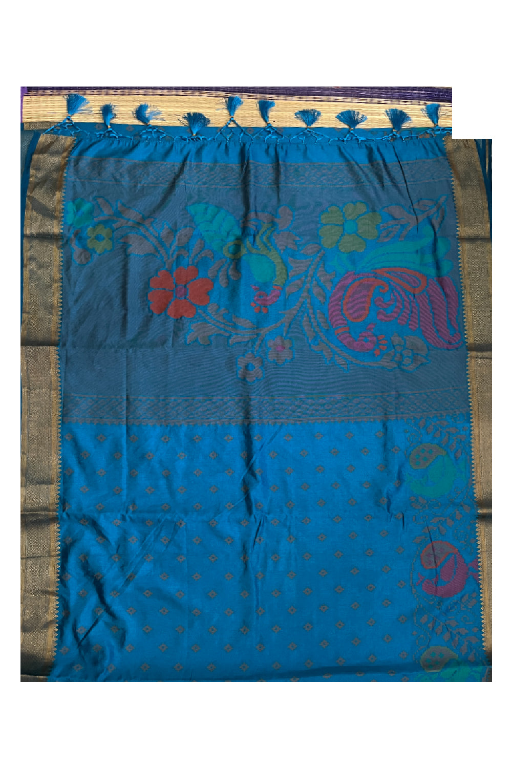 Southloom Semi Silk Blue Saree with Designer Peacock Woven Designs