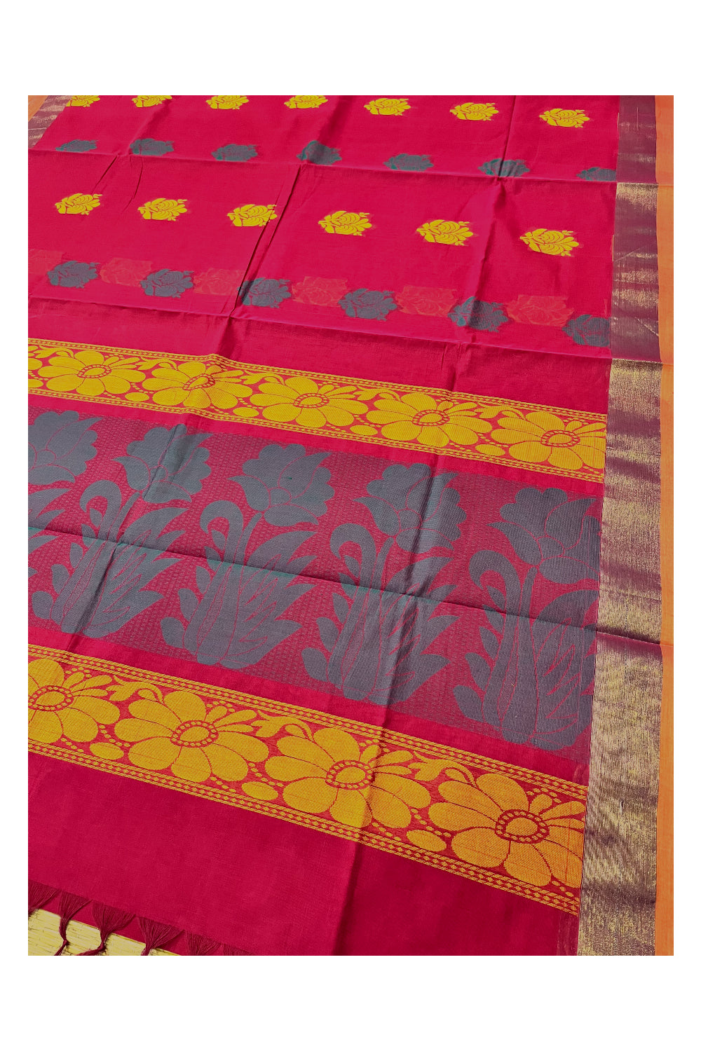 Southloom Cotton Red Saree with Woven Butta Works on Body and Pallu