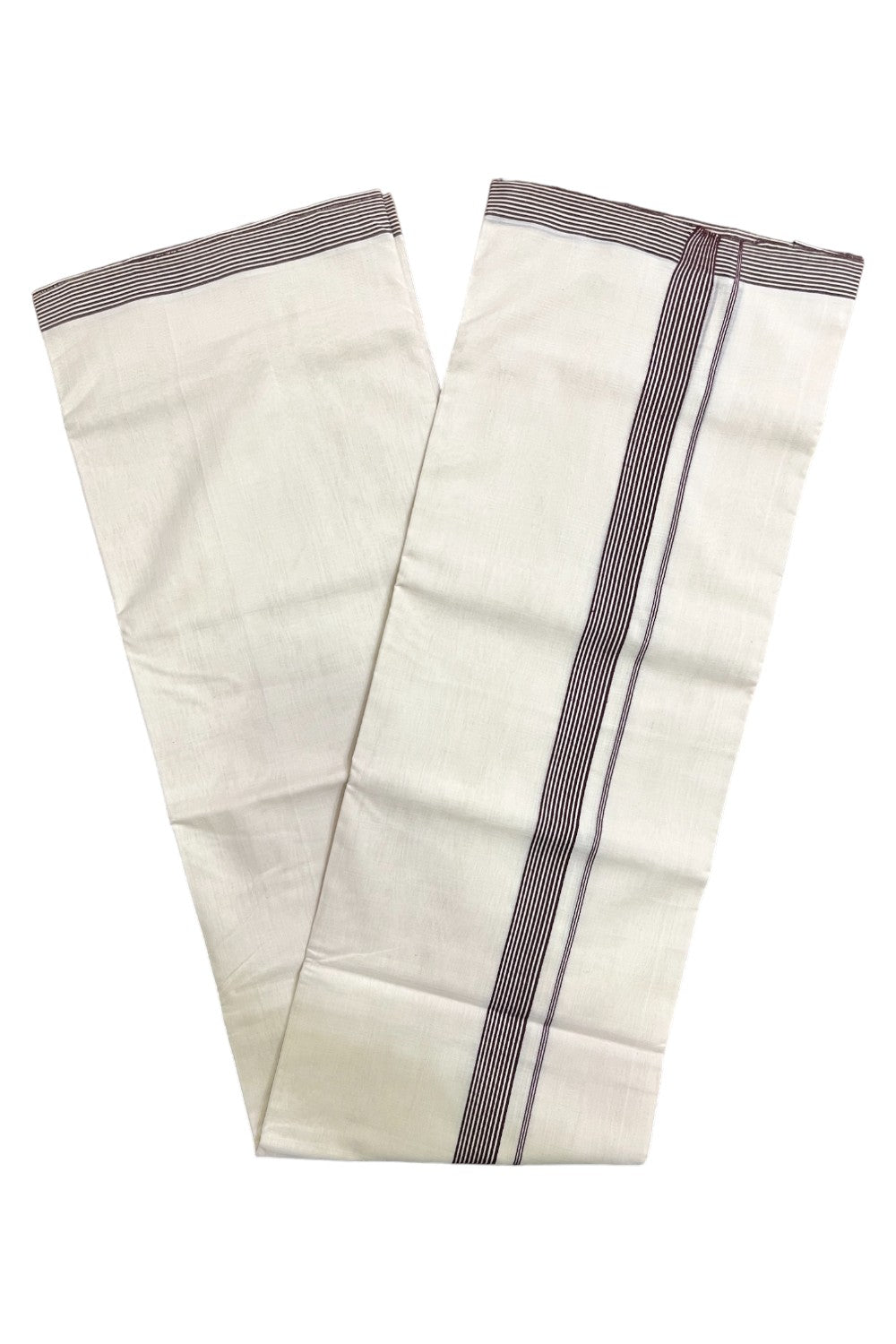 Premium Balaramapuram Handloom Unakkupaavu Cotton Double Mundu with Brown Line Border (Vishu 2024 Collection)