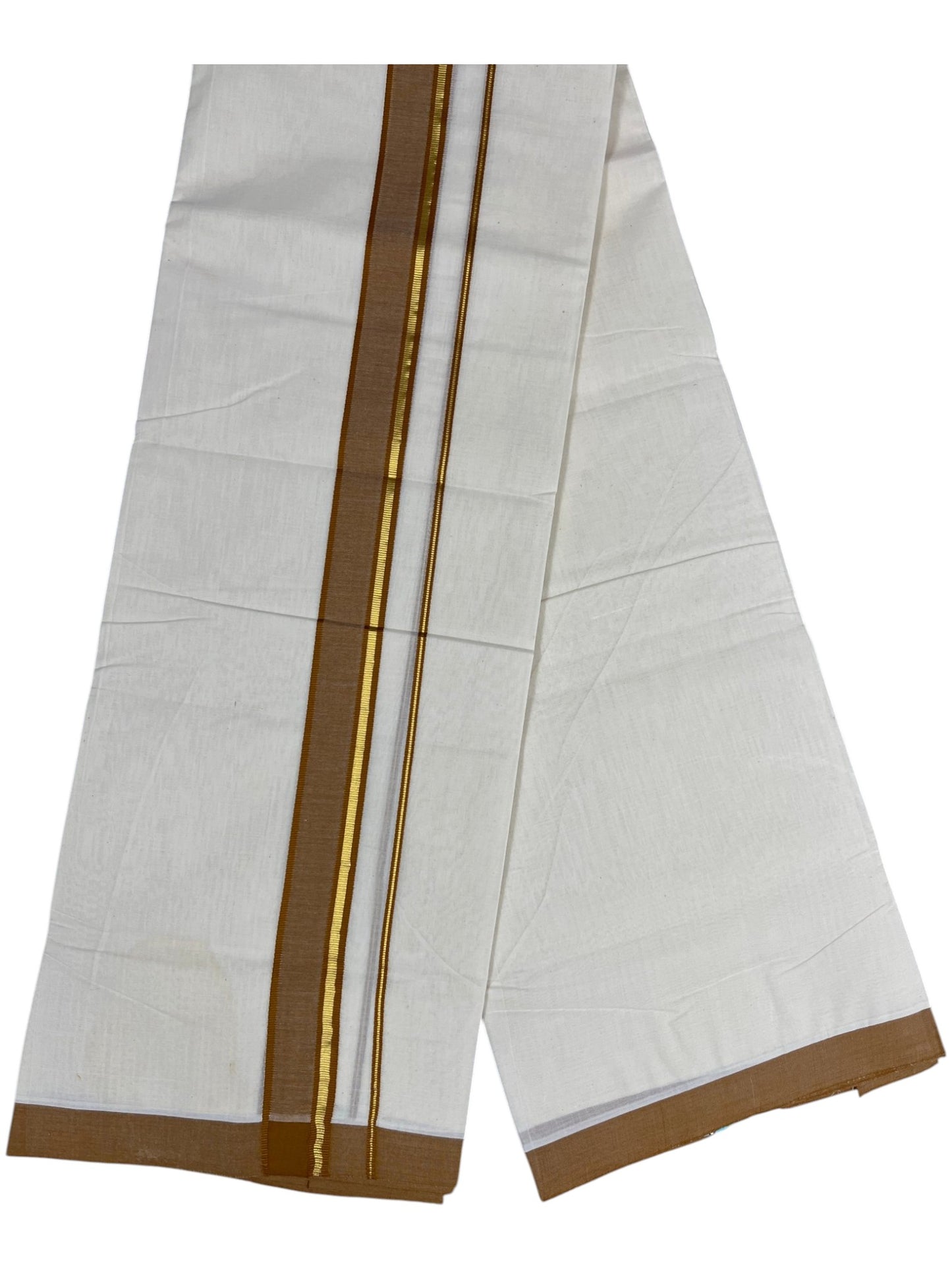 Southloom Pure Cotton Mundu with Gold Lines and Mustard Yellow  Border (South Indian Kerala Dhoti)