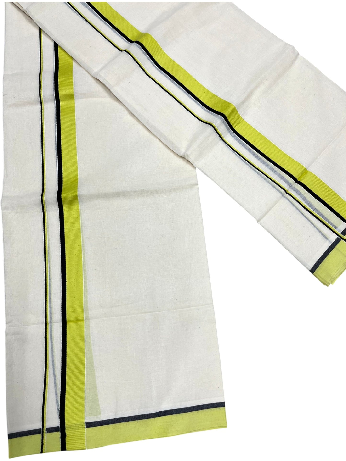 Southloom Pure Cotton Kerala Single Set Mundu (Mundum Neriyathum) Green & Black Border 2.80 Mtr SL345