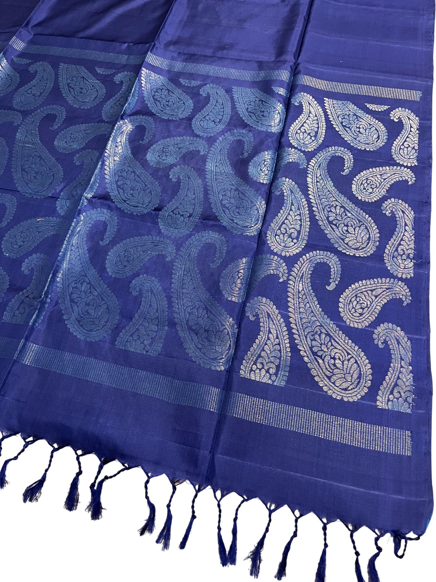 Southloom Pure Handloom Bridal Kanchipuram Silk Saree with Korvai Work (Blue)
