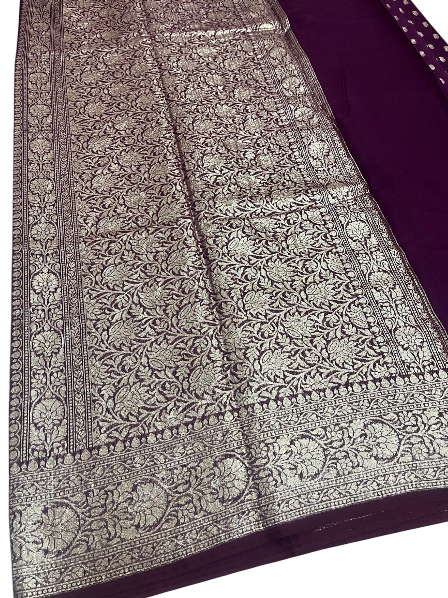 Southloom Cotton Banarasi Silk Saree with Woven Work on Body and Borders (Purple)