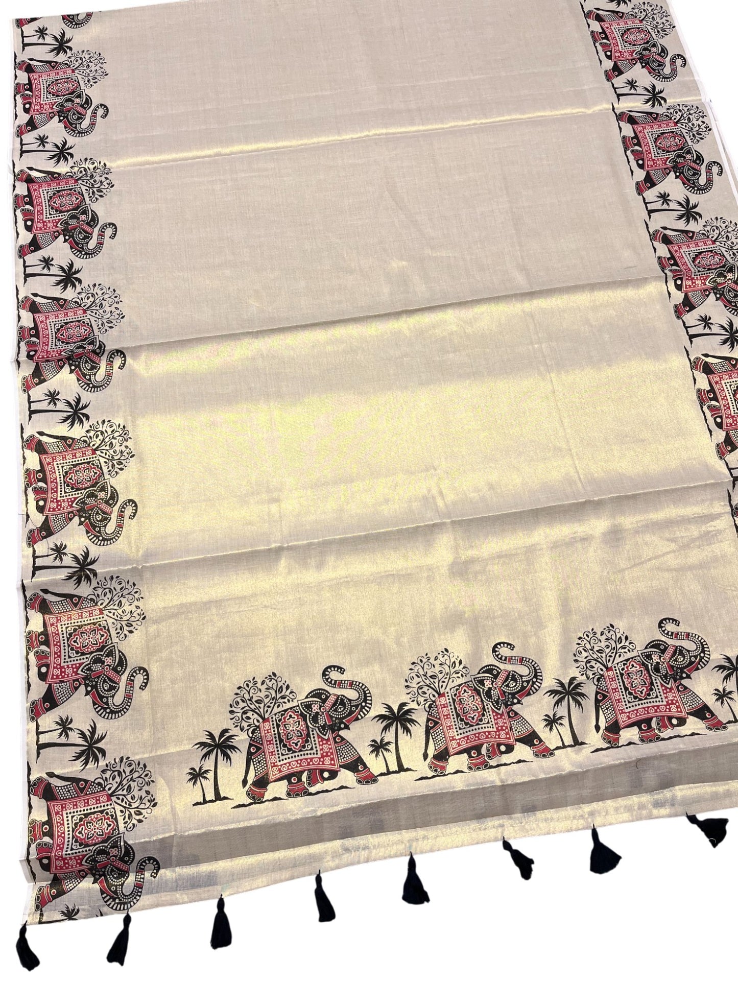Southloom Kerala Tissue Kasavu Saree With Elephant Design on Borders