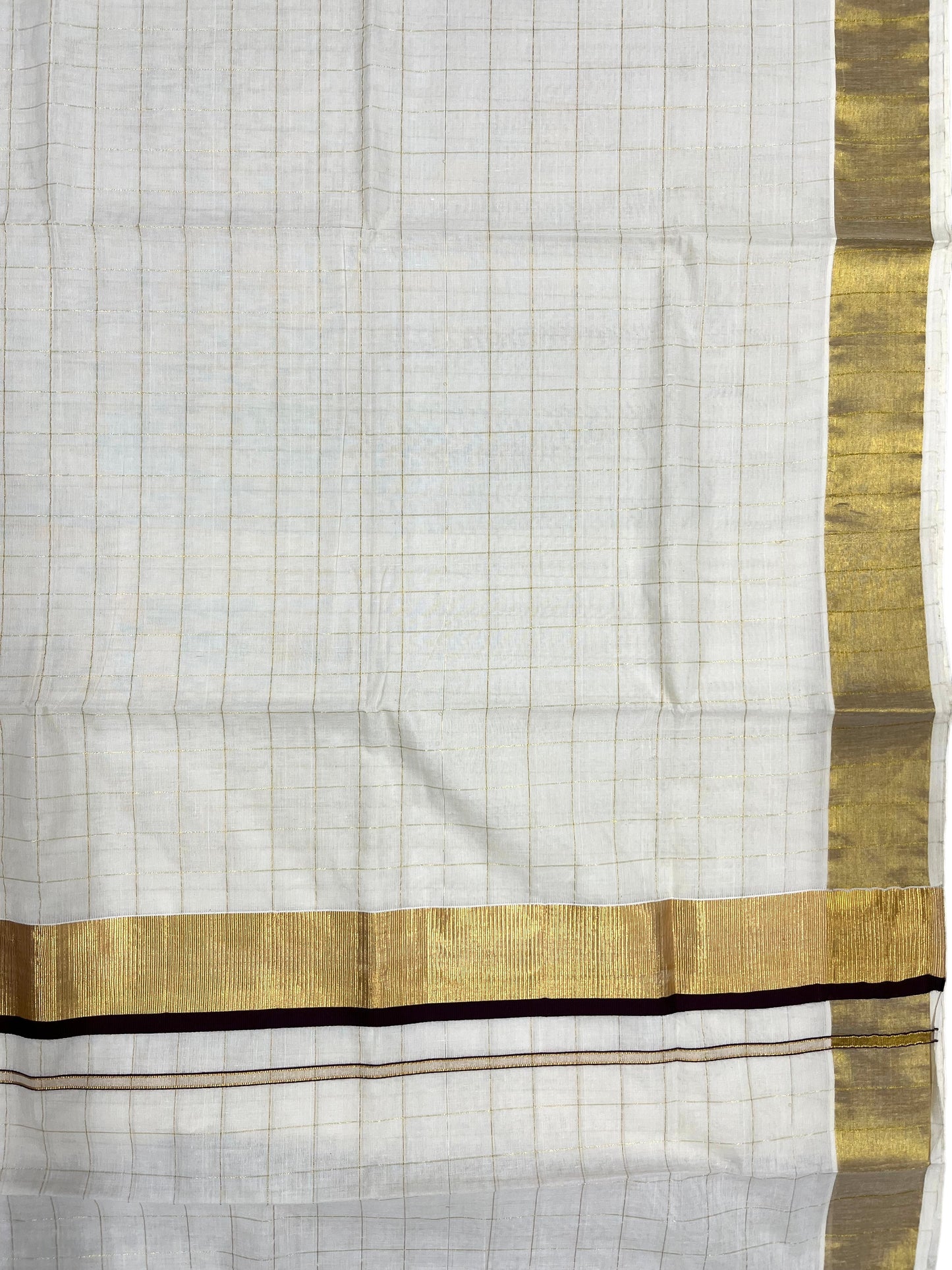 Southloom Pure Cotton  Kerala  Kasavu Woven Check Saree with Brown  Border