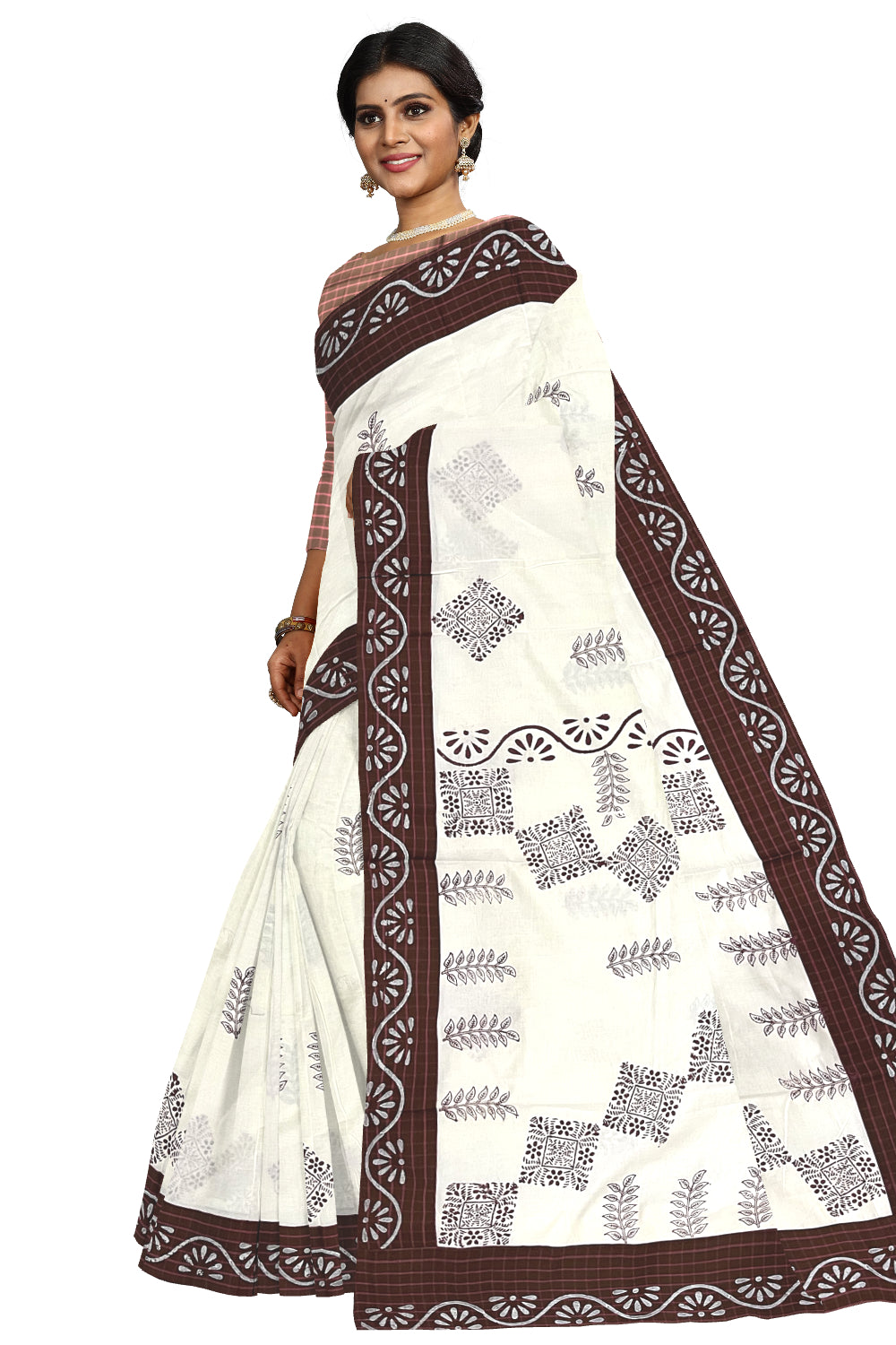 Pure Cotton Onam 2023 Kerala Saree with Hand Block Maroon Batik Prints