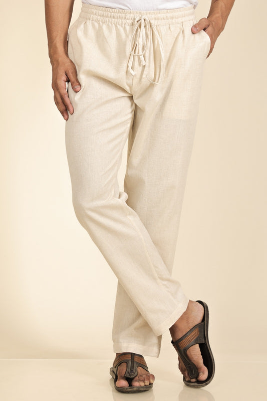 Southloom Jaipur Cotton Solid Off White Pants for Men