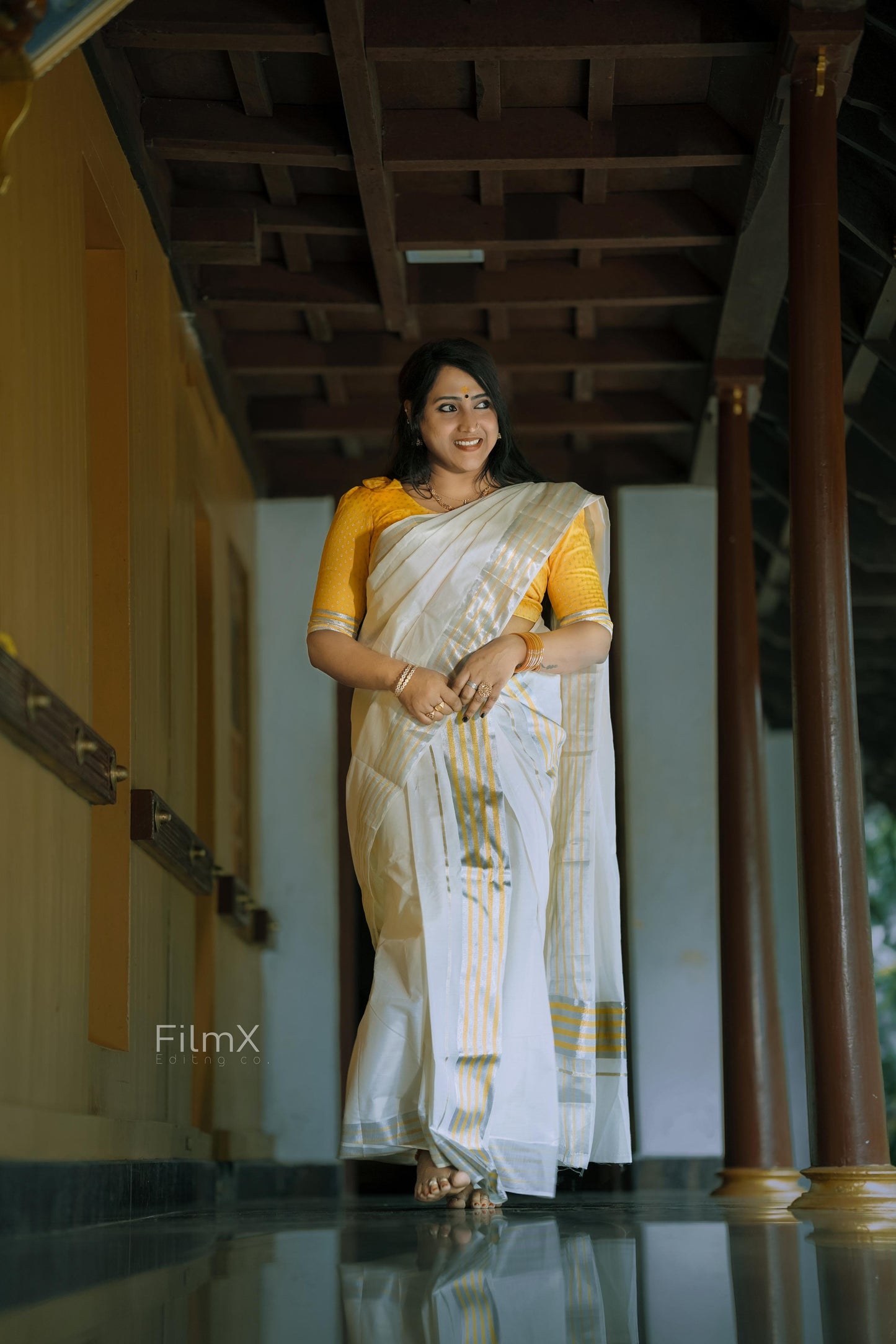 Kerala Cotton Set Mundu (Mundum Neriyathum) with Golden and Silver Lines on Border