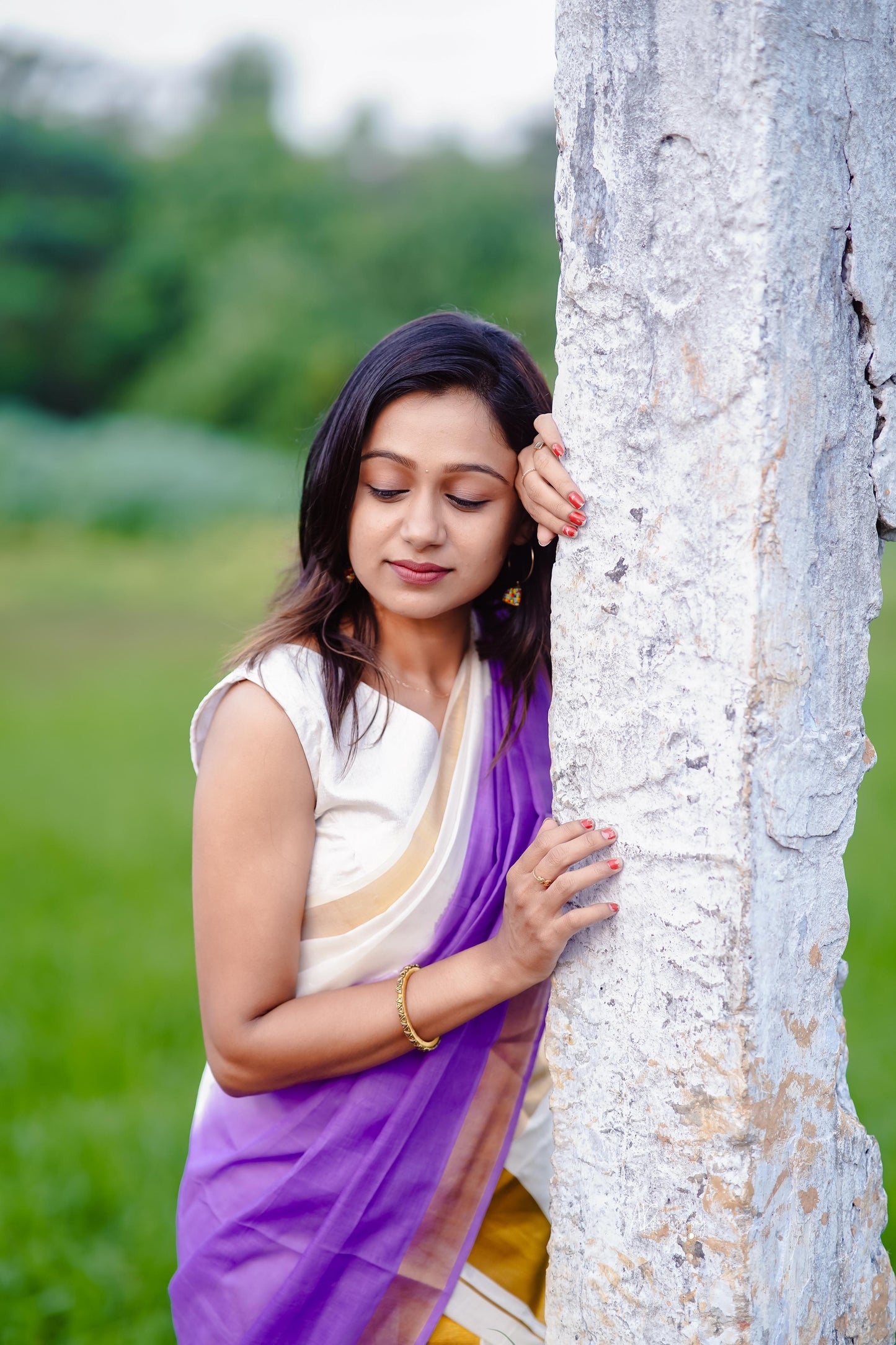 Southloom Tie & Dye - Half & Half  Multi Colour Lavender Design Set Mundu (Mundum Neriyathum) with Super Soft Cotton 2.80 Meter