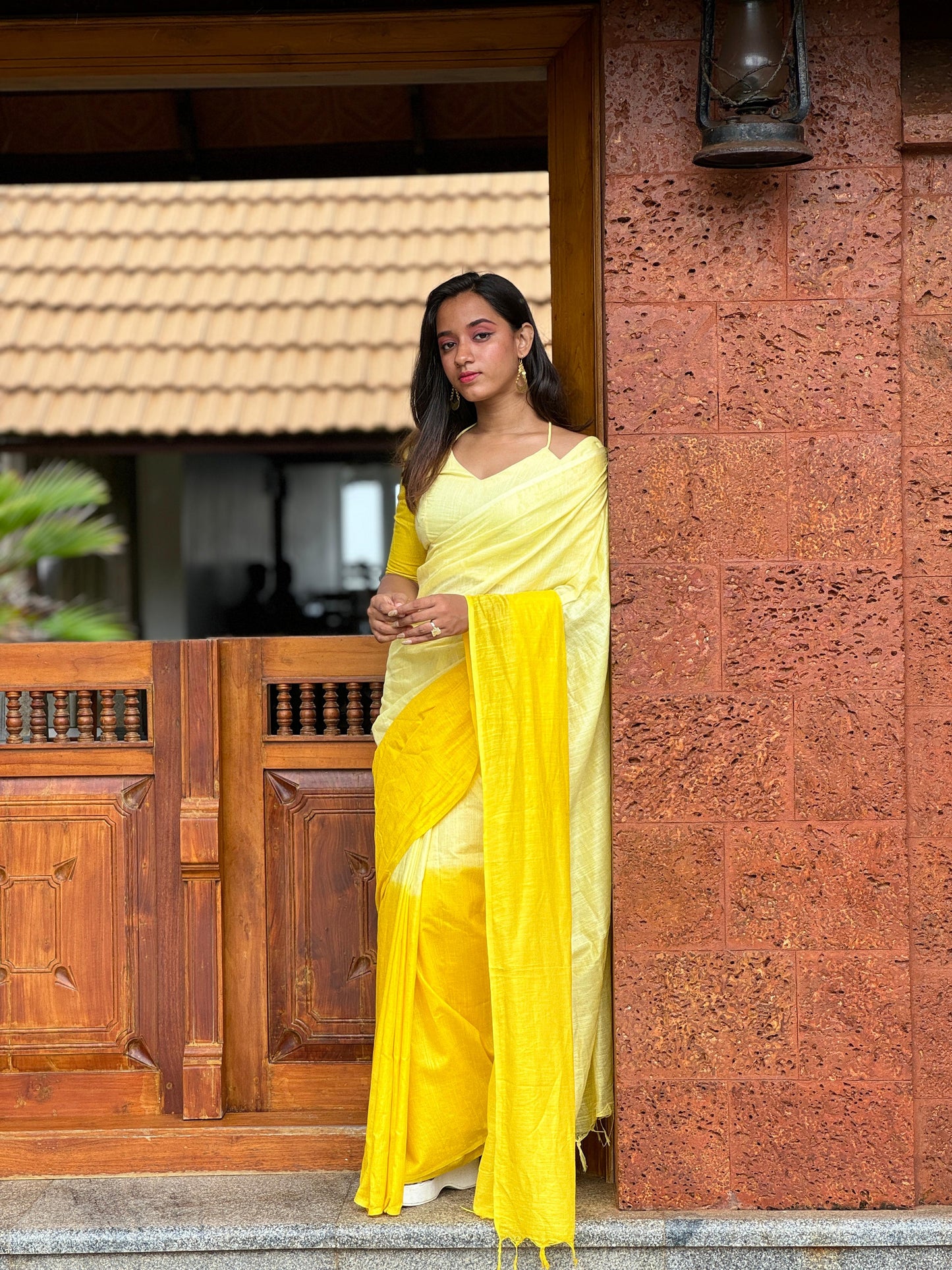 Semi Silk Kerala Tie & Dye Yellow Saree