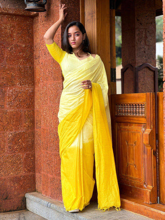 Semi Silk Kerala Tie & Dye Yellow Saree