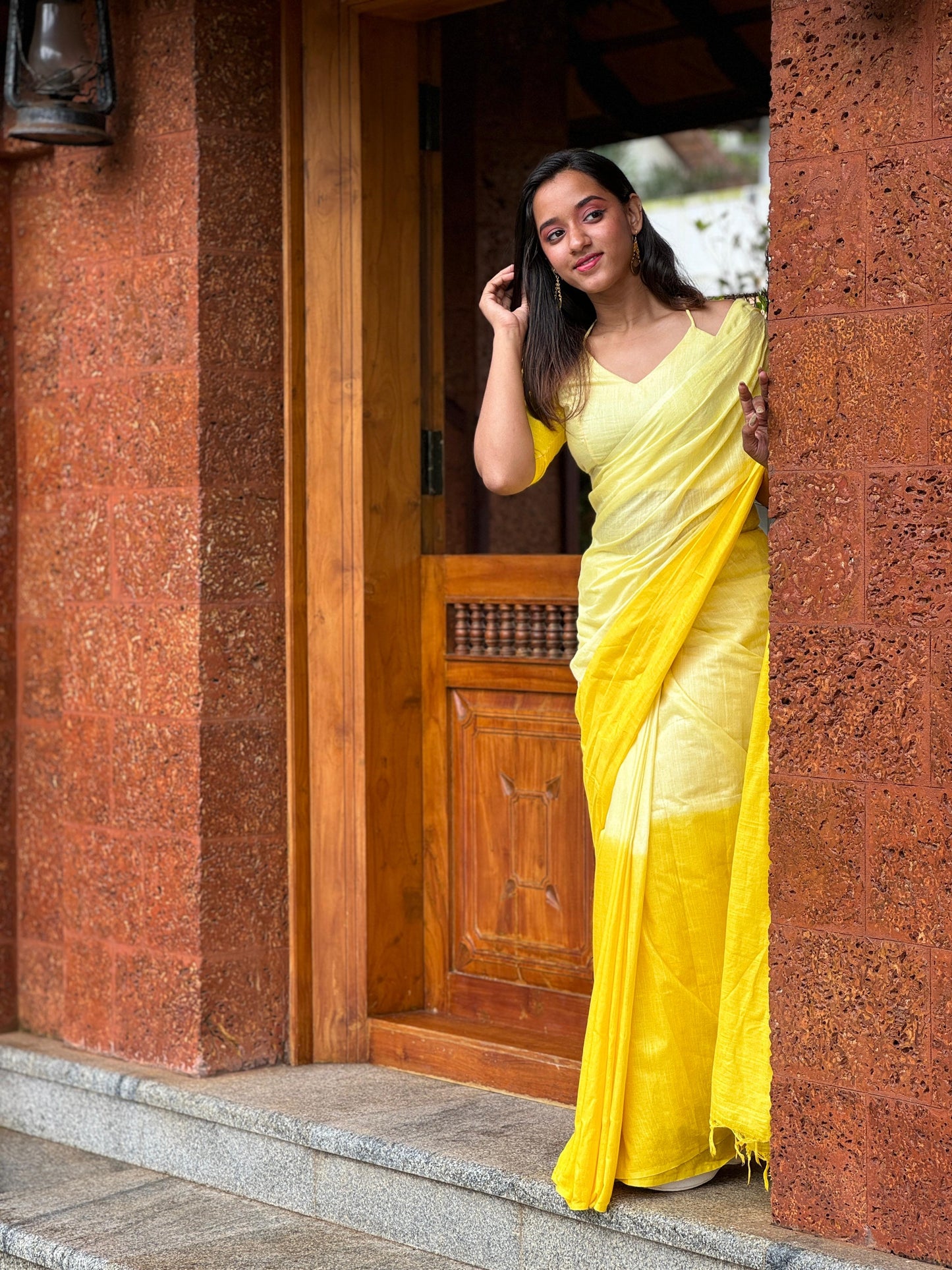 Semi Silk Kerala Tie & Dye Yellow Saree