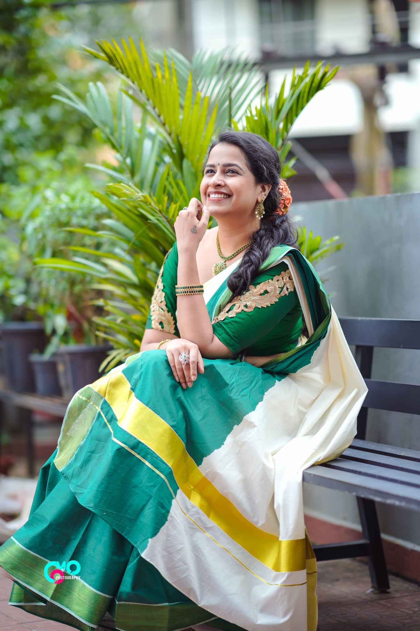 Southloom Tie and Dye Multi Colour Green Kasavu Saree