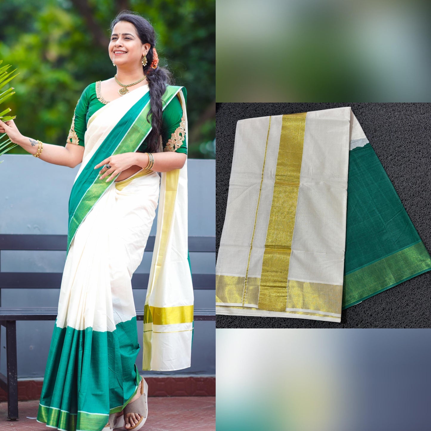 Southloom Tie and Dye Multi Colour Green Kasavu Saree