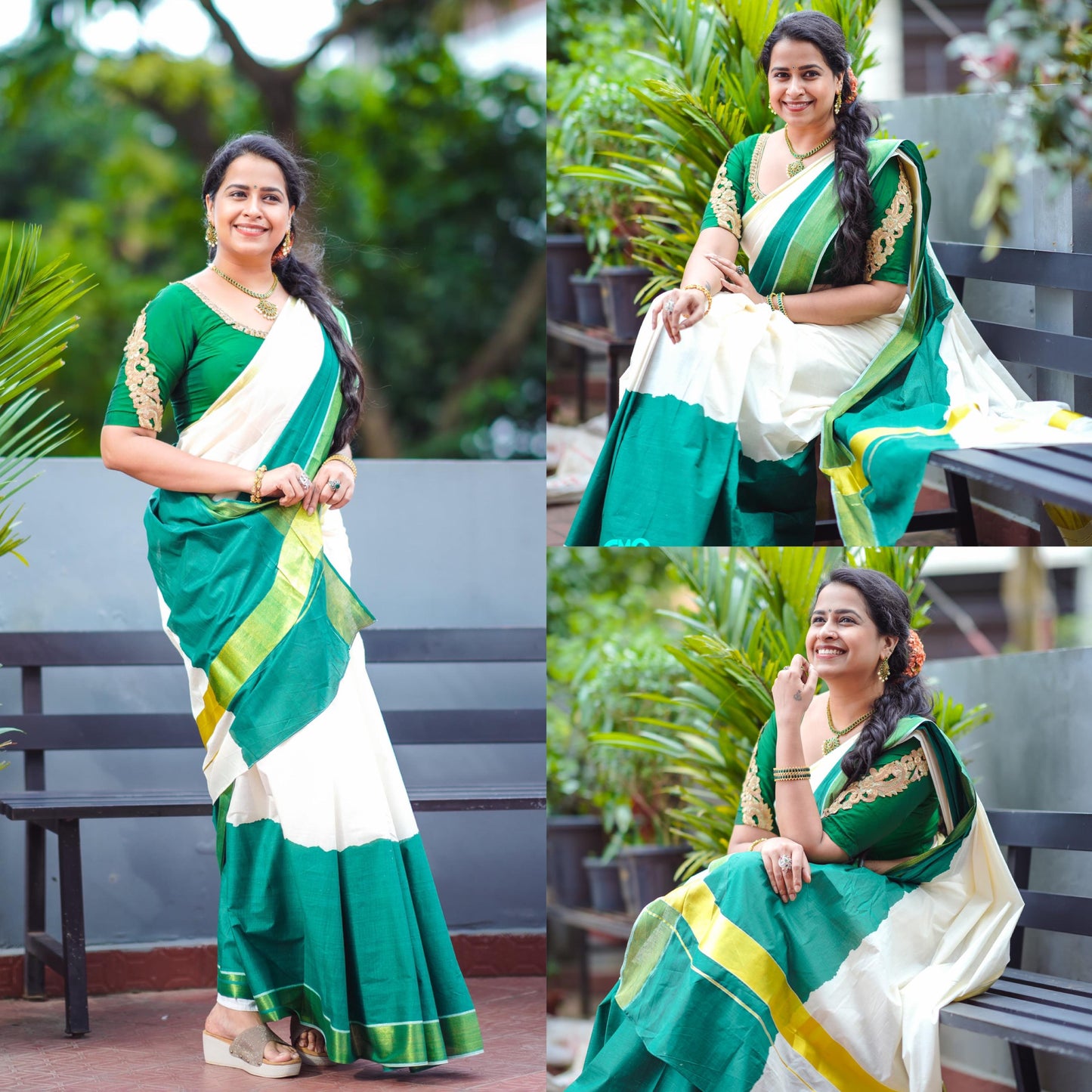 Southloom Tie and Dye Multi Colour Green Kasavu Saree