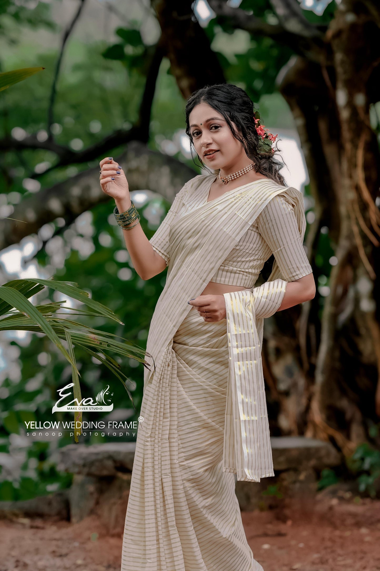 Kerala Cotton Saree with Golden Kasavu Lines on Body