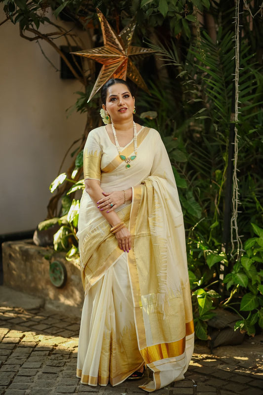 Kerala Pure Cotton Saree with Kasavu and Woven Border