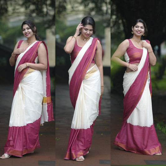 Southloom Tie and Dye Multi Colour Red Kasavu Saree (Onam 2024 Collection)