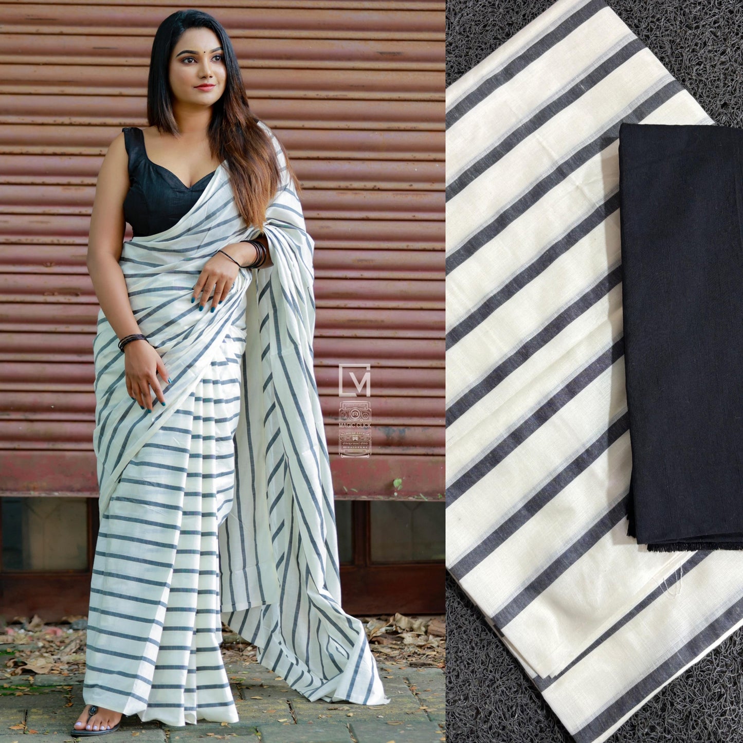 Kerala Pure Cotton Saree with Black Lines on Body