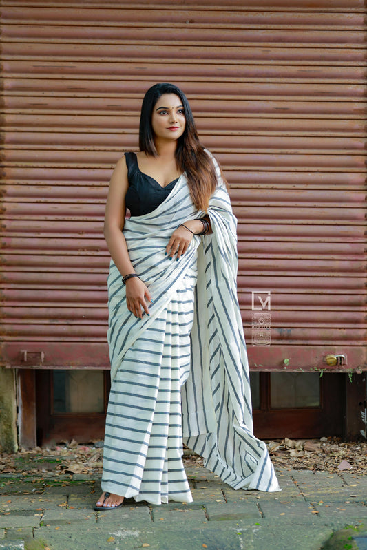 Kerala Pure Cotton Saree with Black Lines on Body