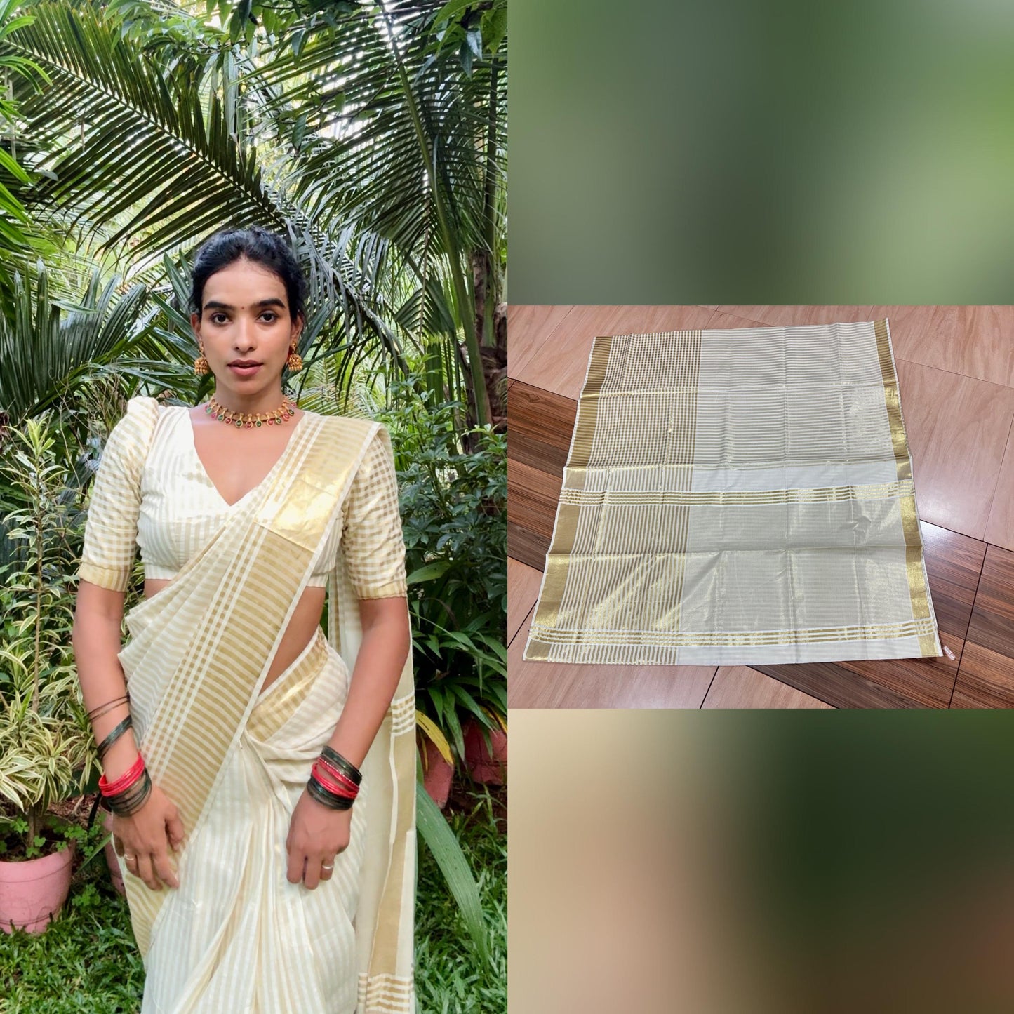 Kerala Tissue Kasavu Saree with Lines Design on Body