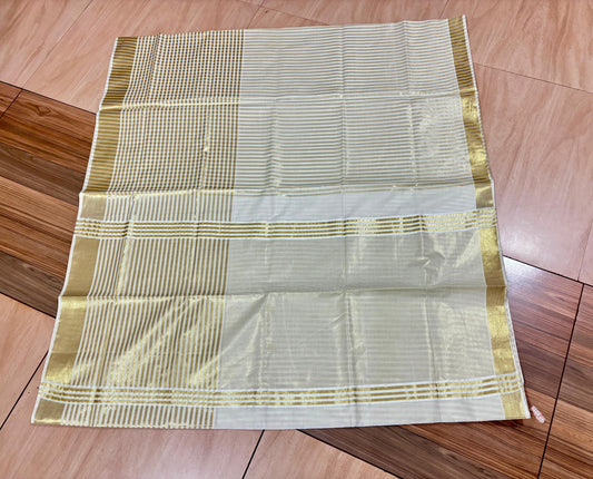 Kerala Tissue Kasavu Saree with Lines Design on Body