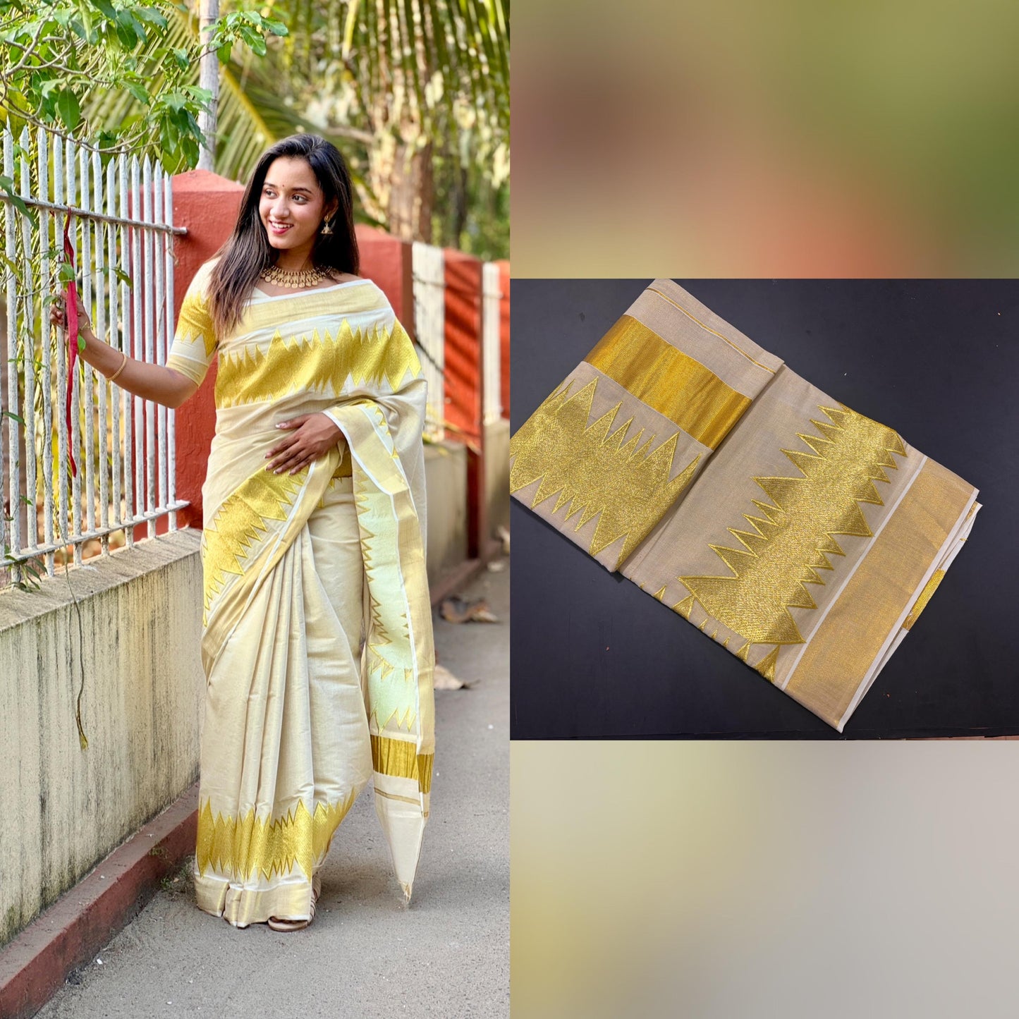 Kerala Tissue Saree with Kasavu and Woven Border