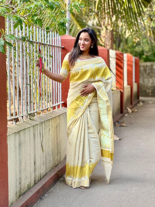 Kerala Tissue Saree with Kasavu and Woven Border