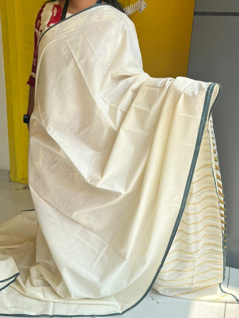 Kerala Cotton Green Puliyilakara Saree SL151