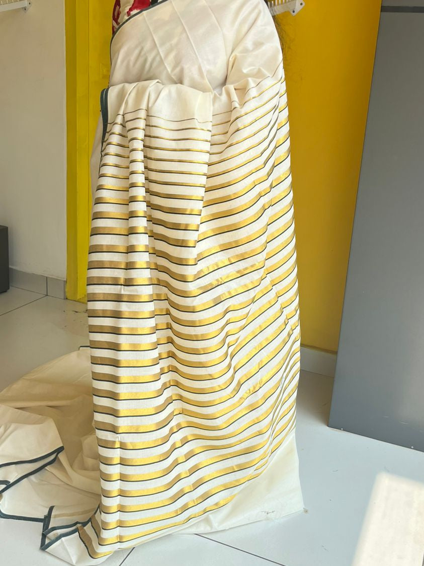 Kerala Cotton Green Puliyilakara Saree SL151