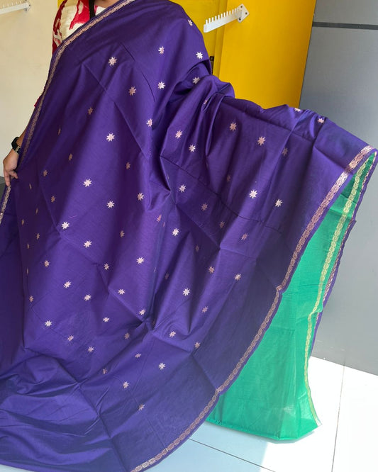 Purple and Green Maheshwari Cotton Saree SL174