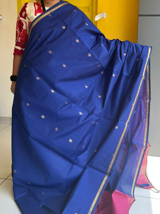 Blue and Pink Maheshwari Cotton Saree SL174