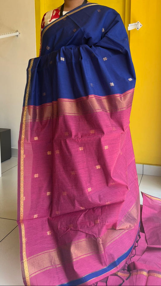 Blue and Pink Maheshwari Cotton Saree SL174