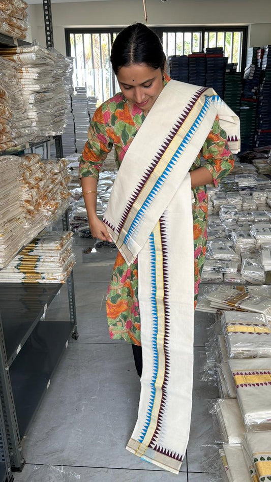 Kerala Cotton Set Mundu With Temple Design SL185