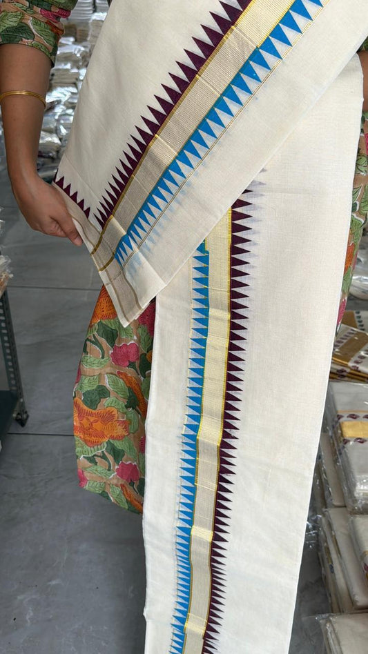 Kerala Cotton Set Mundu With Temple Design SL185