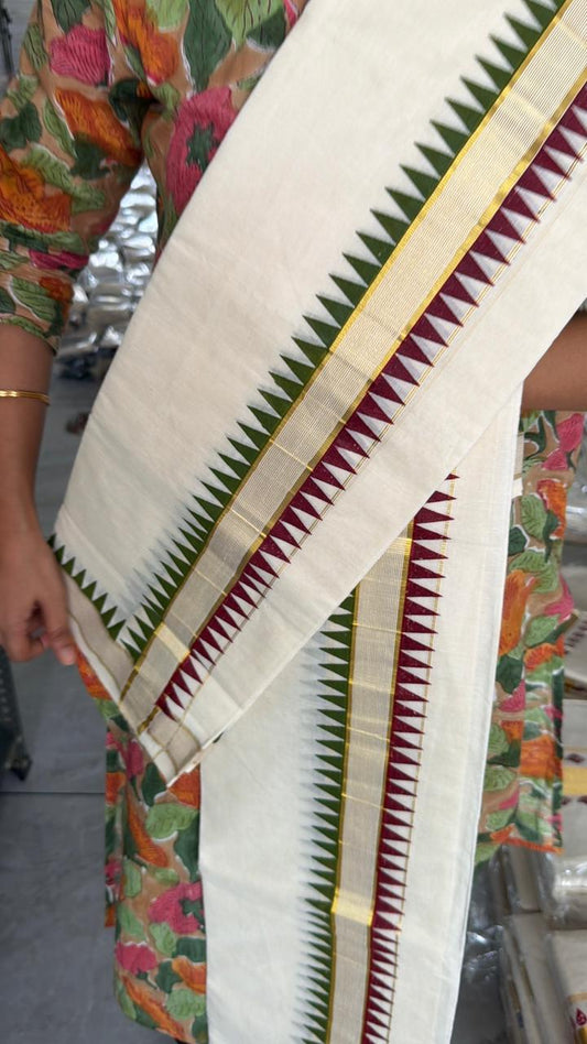 Kerala Cotton Set Mundu With Temple Design SL185