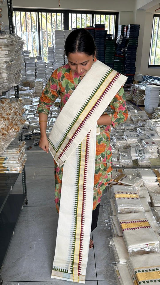 Kerala Cotton Set Mundu With Temple Design SL185