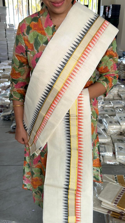 Kerala Cotton Set Mundu With Temple Design SL185