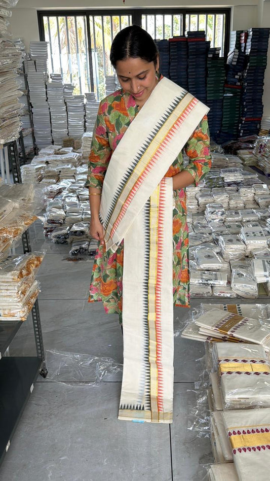 Kerala Cotton Set Mundu With Temple Design SL185