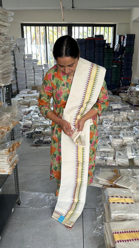 Kerala Cotton Set Mundu With Temple Design SL185