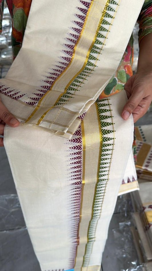 Kerala Cotton Set Mundu With Temple Design SL185