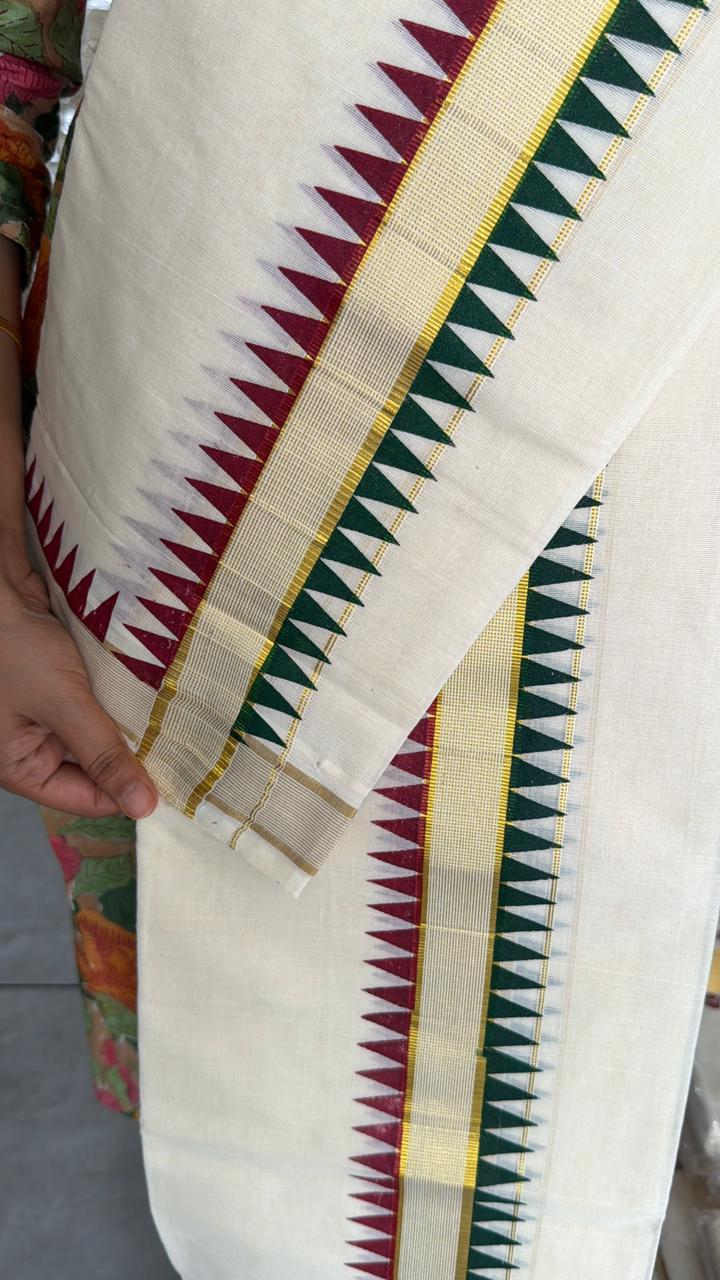 Kerala Cotton Set Mundu With Temple Design SL185