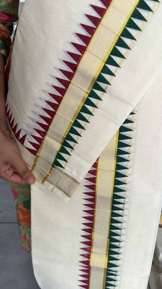 Kerala Cotton Set Mundu With Temple Design SL185