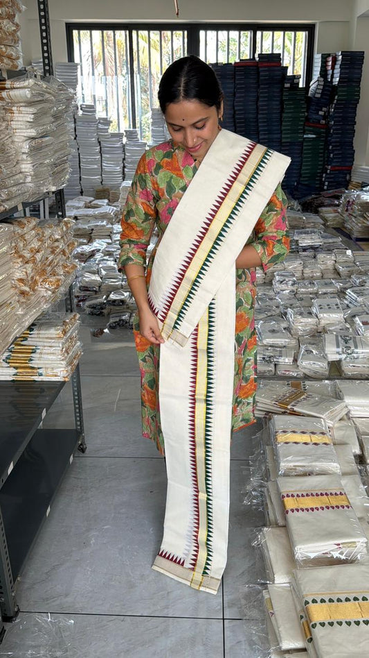 Kerala Cotton Set Mundu With Temple Design SL185