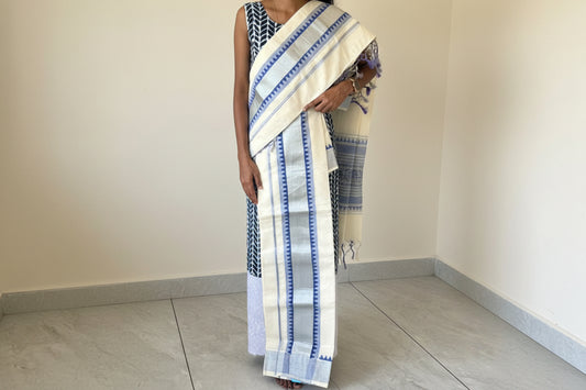 Kerala Cotton Silver Kasav Set Mundu SL190