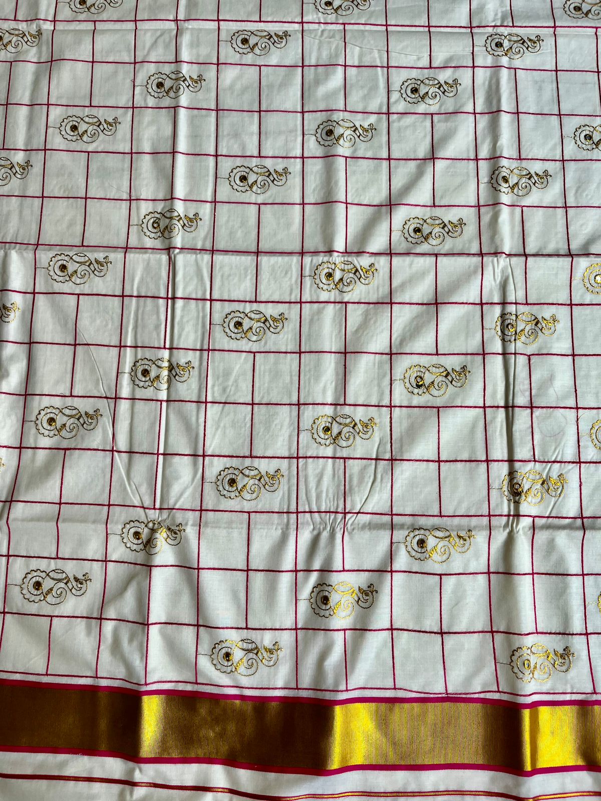 Kerala Cotton Pink Saree with Embroidery Work SL197