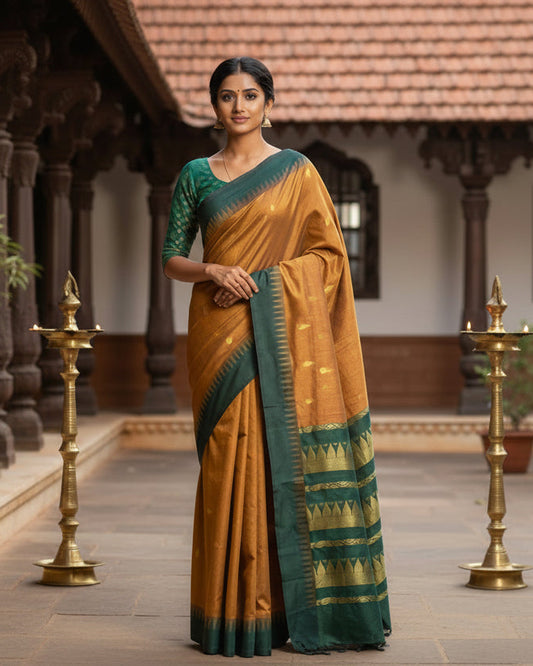Brown and Green Kalyani Cotton Saree SL236