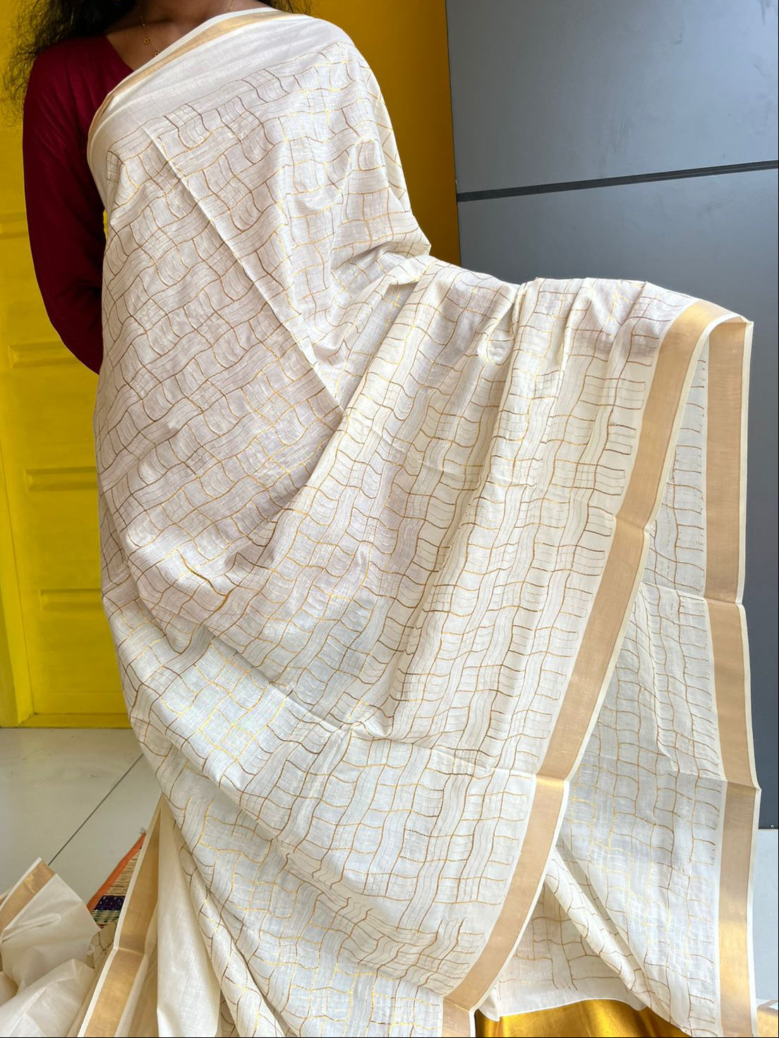 Kerala Cotton Saree With Embroidery Work SL207